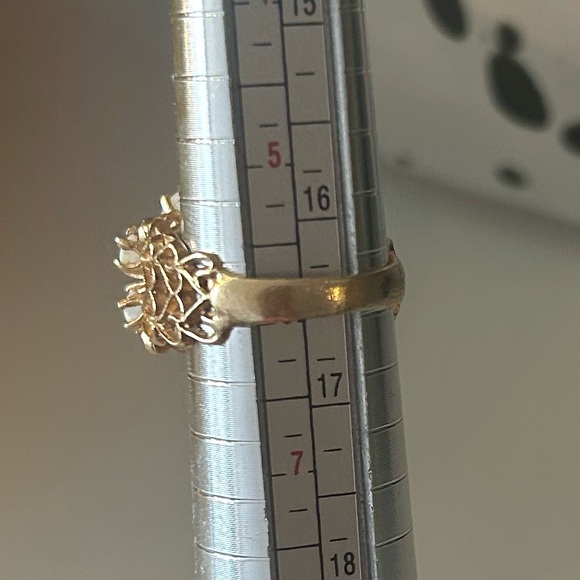 14K Elegant Gold Opal Floral Heart Filigree Vintage Ring - Picture 7 of 7